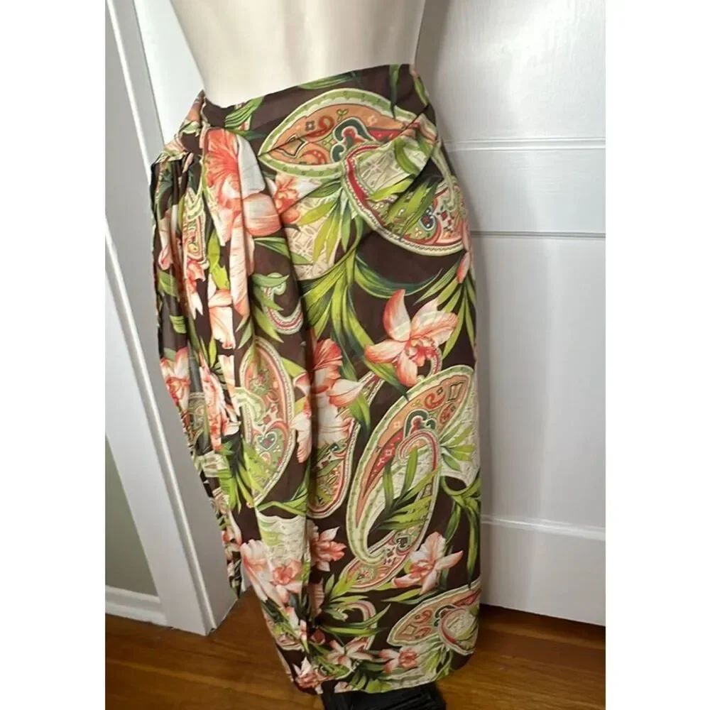 Tropical Floral Wrap Skirt Size Small Multi Way Cover Up